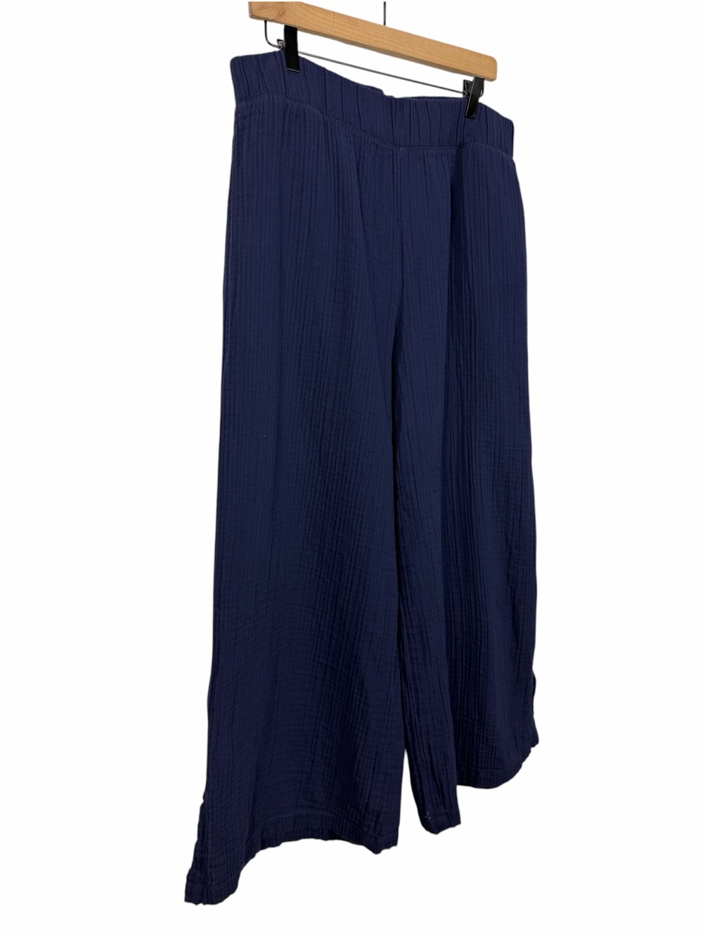 L.L. Bean Cloud Gauze Wide Leg Pants 100% Cotton Elastic Waist Navy Size Large - Picture 4 of 10